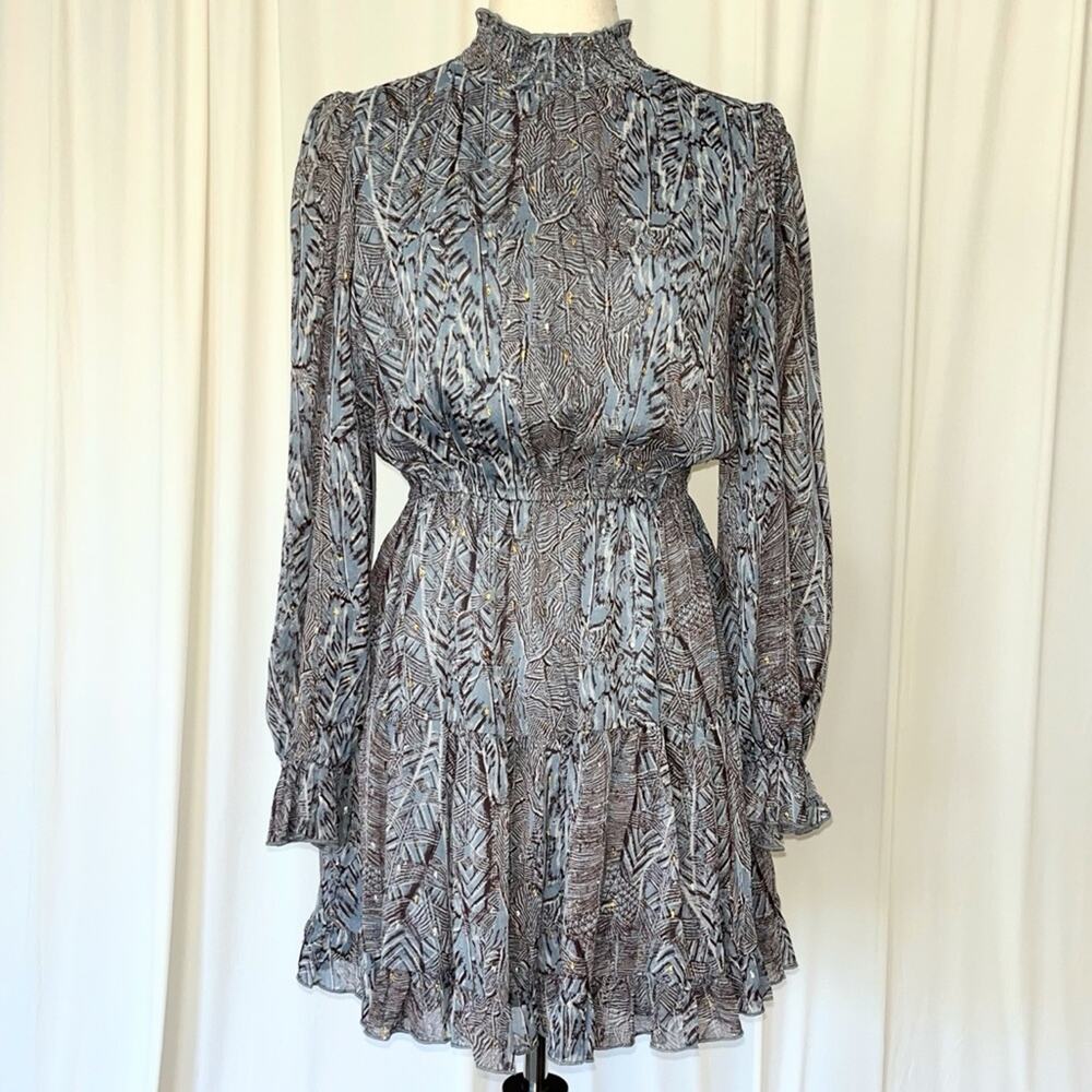Bloomingdale's Aqua Mock Neck Balloon Sleeve Sleeve Mini Dress Size M